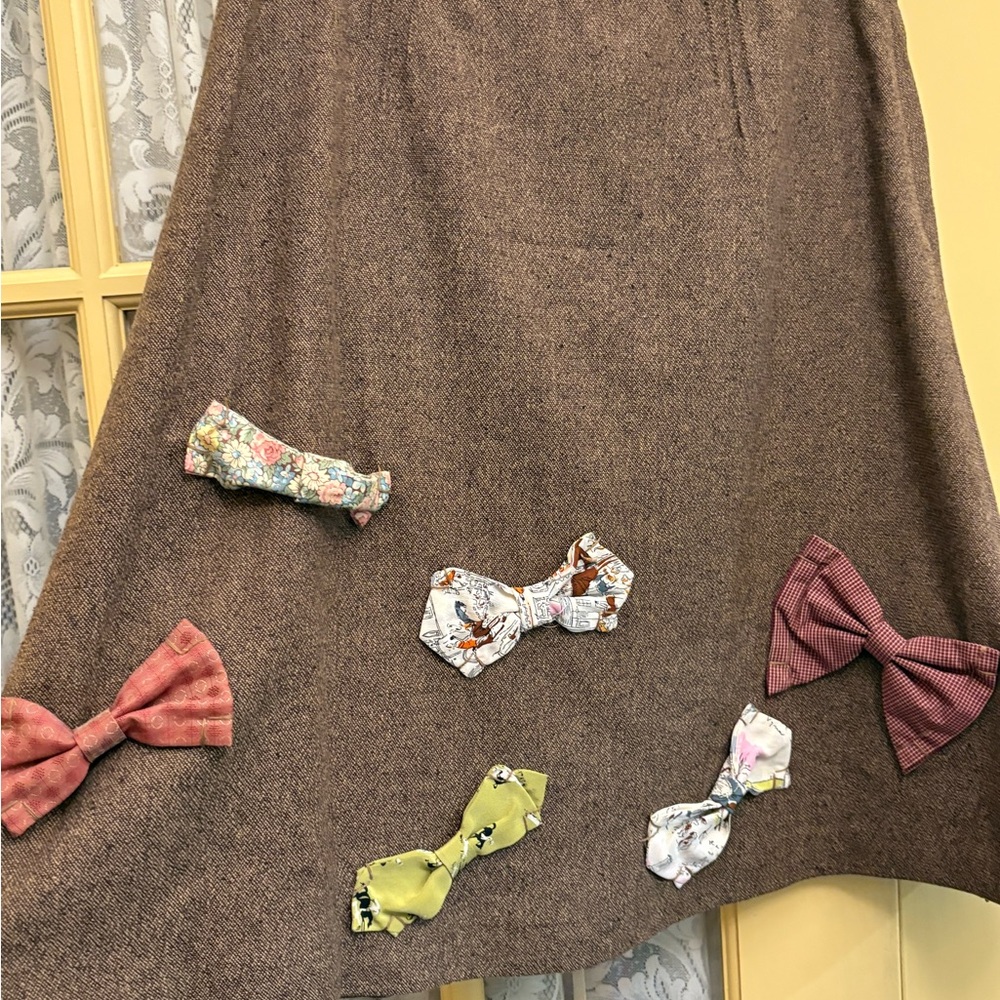 Anthropologie Brown A-Line Skirt with Colorful Bow Accents
